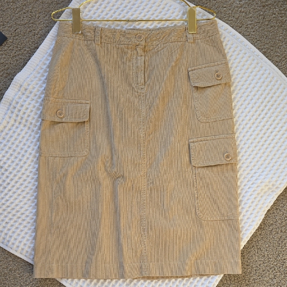 Theory Natural Tan Skater Cargo Utility 90s Y2k Corduroy Skirt Size 10